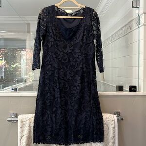 Josie Natori navy lace dress
